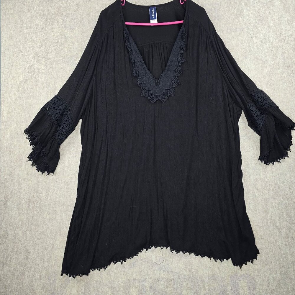 Swimsuits For All Womens Black Kaftan Cover-Up Plus Size 30/32 100% Rayon